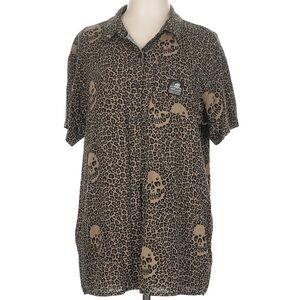 Men's Leopard Print Skull Casual Shirt